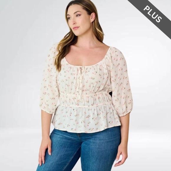 Plus Floral Peplum Blouse - Picture 1 of 3